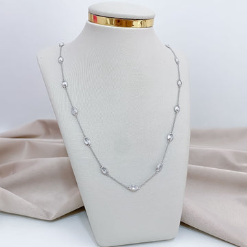 Gargantilha Prata Oval Cristal 75cm 4x3mm