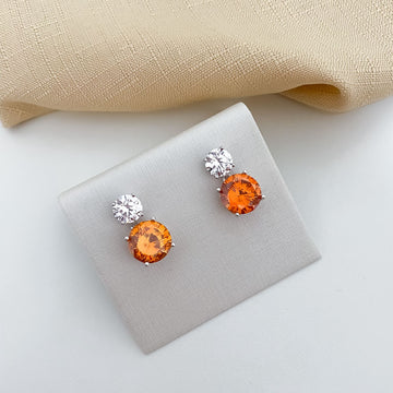 Brinco Prata Oval Orange/Cristal 12/8mm