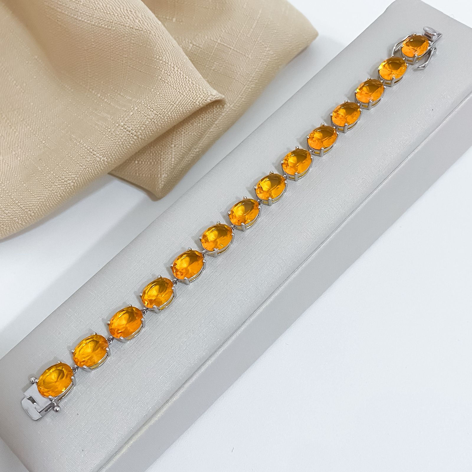 Pulseira Prata Oval Orange 16cm 10x8mm