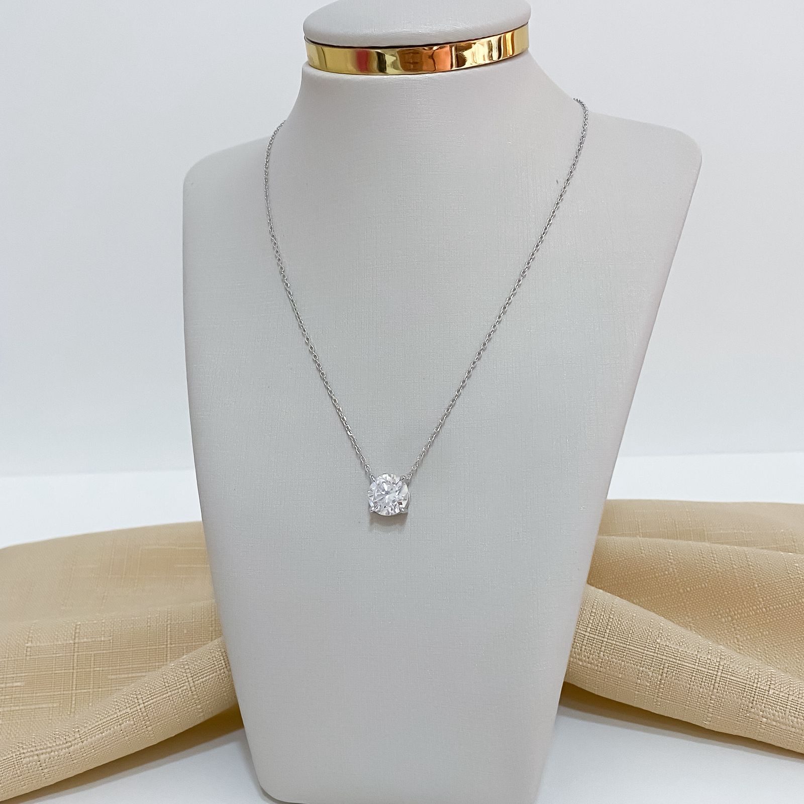 Gargantilha Prata Ponto Luz Cristal 10mm Moissanite