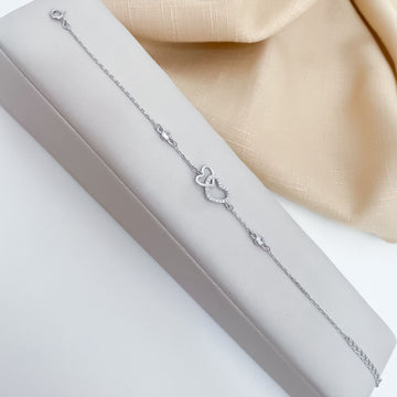 Pulseira Prata 2 Corações Crav/Liso
