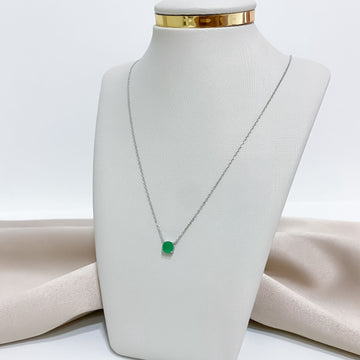 Gargantilha Prata Ponto Luz Verde Escuro 38cm 6mm