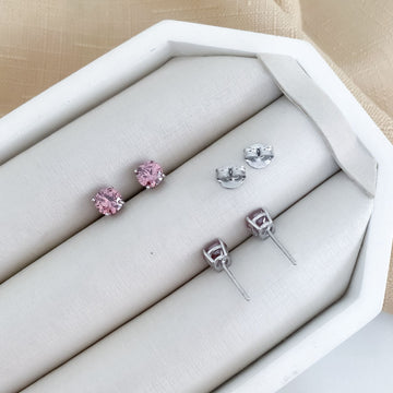 Brinco Prata Ponto Luz Rhodolite 6mm
