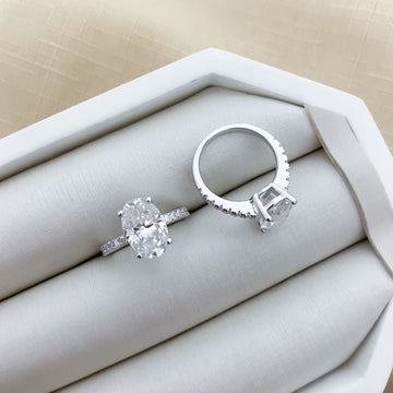 Anel Prata Solitário Cristal Cravejado 8mm Moissanite