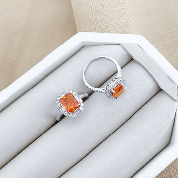Anel Prata Quad Orange Cravejado 10x8mm