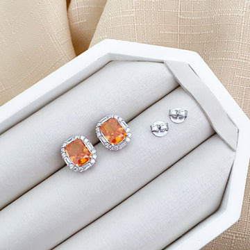 Brinco Prata Quad Orange Cravejado 10x8mm