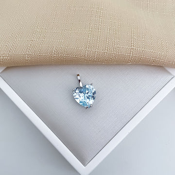 Pingente Prata Coração Azul Claro 12mm