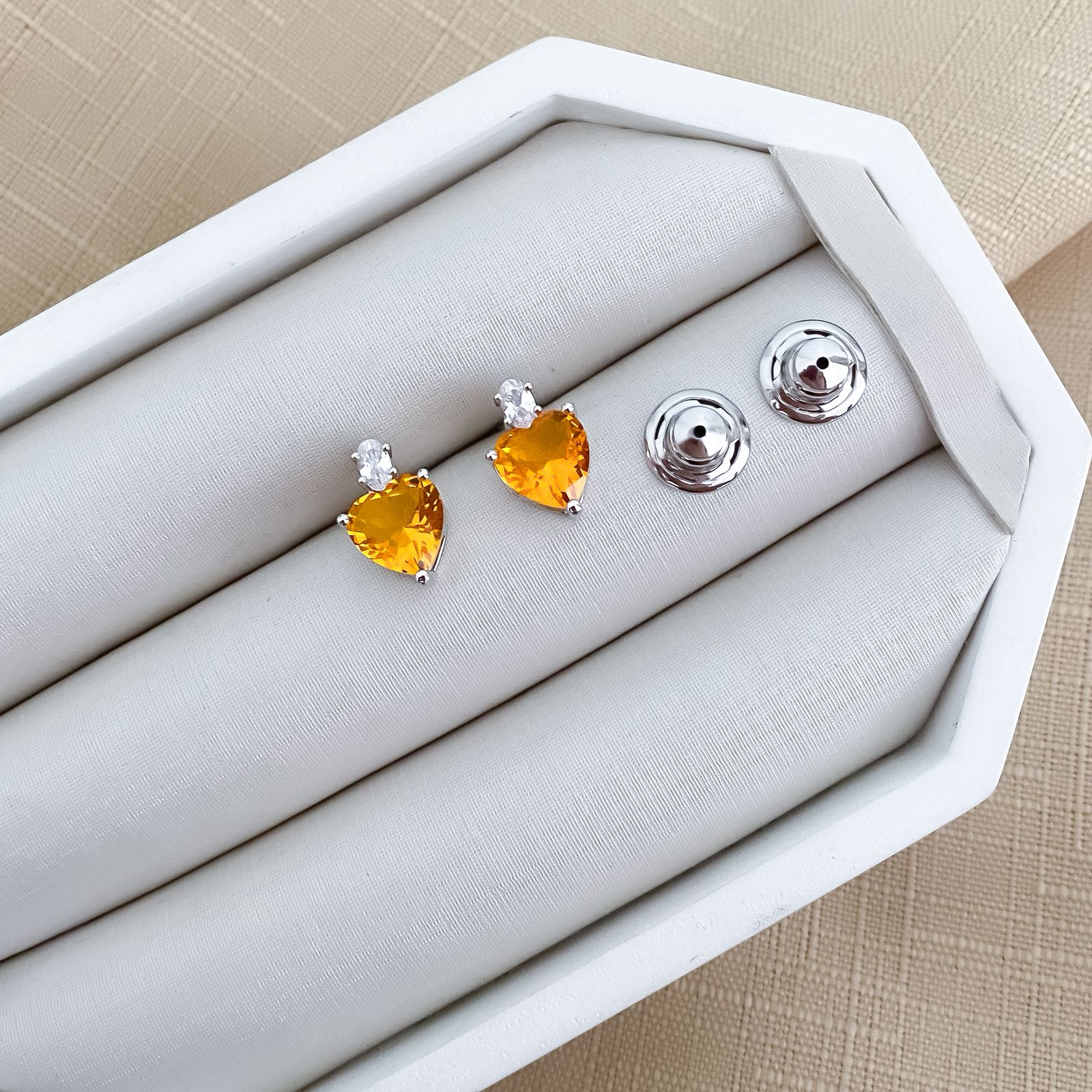 Brinco Prata Coração Orange/Oval Cristal 10mm