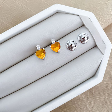 Brinco Prata Coração Orange/Oval Cristal 10mm