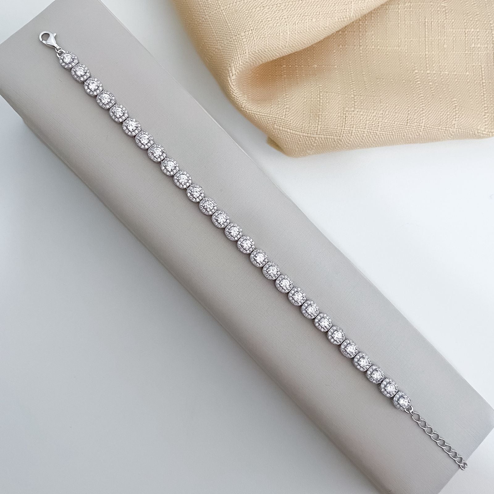 Pulseira Prata Riviera Cristal Cravejada 15cm 3mm