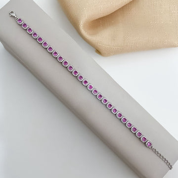 Pulseira Prata Riviera Rosa Cravejada 15cm 3mm