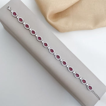 Pulseira Prata Riviera Oval Rosa Claro Cravejada R 16cm 5x3mm