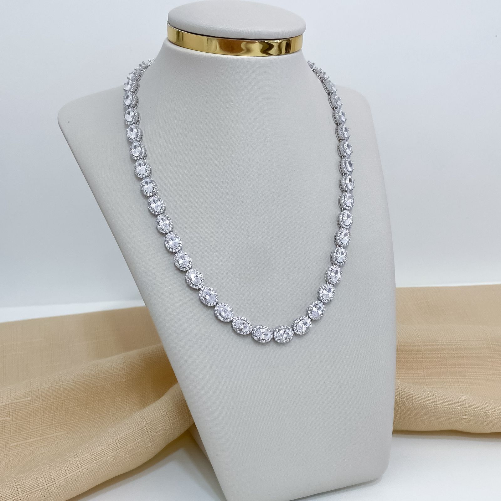 Gargantilha Prata Riviera Cristal Cravejada 40cm 6mm