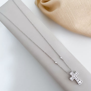 Gargantilha Prata Cruz Cravejada 45cmm 4mm Moissanite