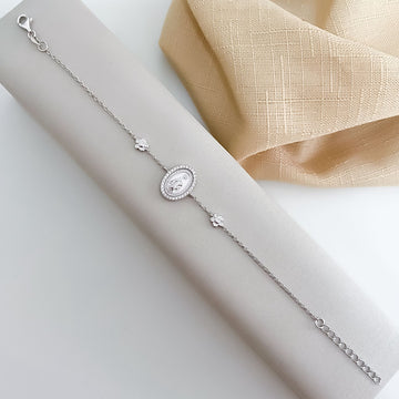 Pulseira Prata N Sra Graças Cravejada 2f 19cm 1,4mm Moissanite