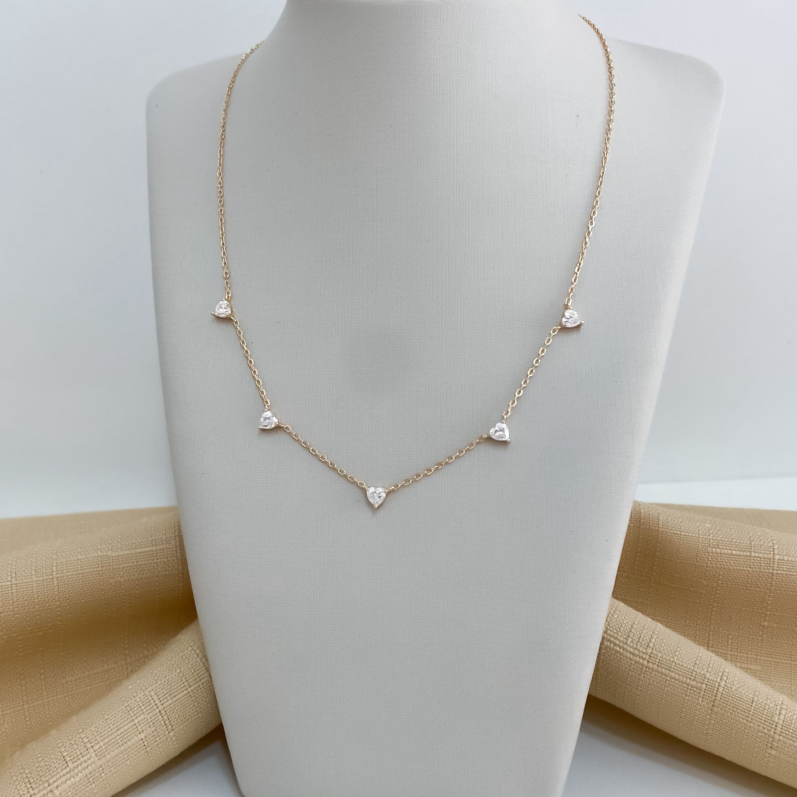 Gargantilha Prata Coração Cristal D 4x4mm 40cm Moissanite