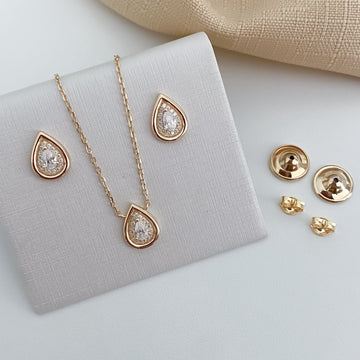 Conjunto Prata Gota Cristal Cravejado D 3x5mm Moissanite