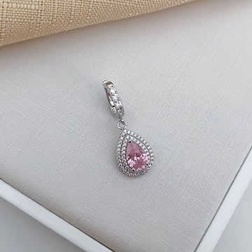 Pingente Prata Gota Rosa Claro 2f Cravejado 10x5mm