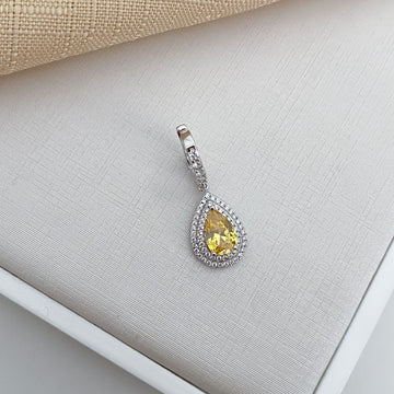 Pingente Prata Gota Amarelo Ouro 2f Cravejado 10x5mm