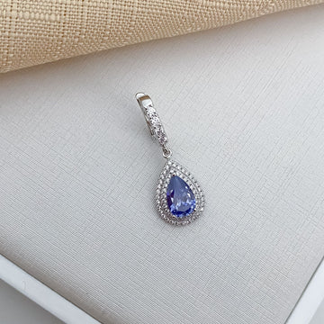 Pingente Prata Gota Azul Escuro 2f Cravejado 10x5mm