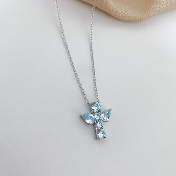 Gargantilha Prata Anjo em Pedra Azul Claro 5mm