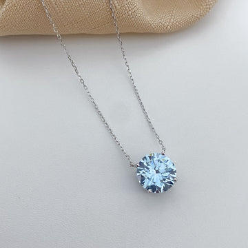Gargantilha Prata Ponto Luz Azul Claro 12mm