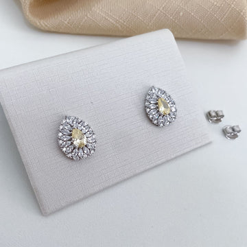 Brinco Prata Gota Amarela Cravejada 6x3mm