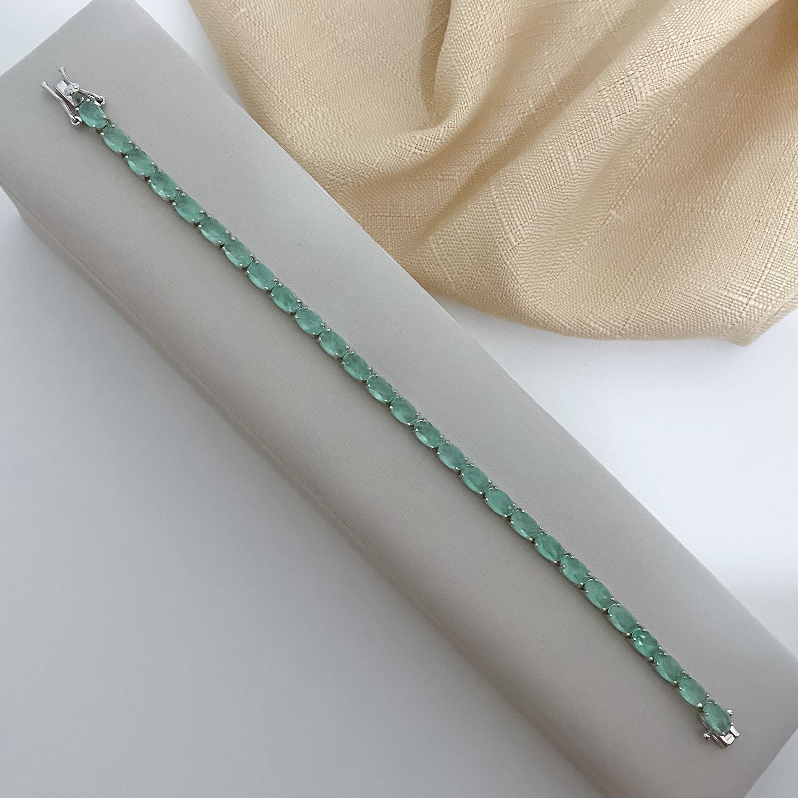 Pulseira Prata Riviera Verde Claro 17cm 6mm