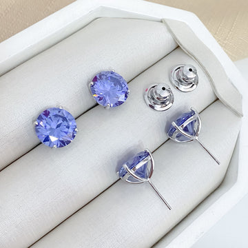 Brinco Prata Ponto Luz Violeta 12mm
