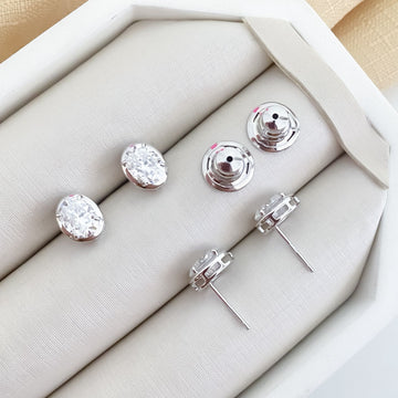 Brinco Prata Oval Cristal 8x6mm Moissanite
