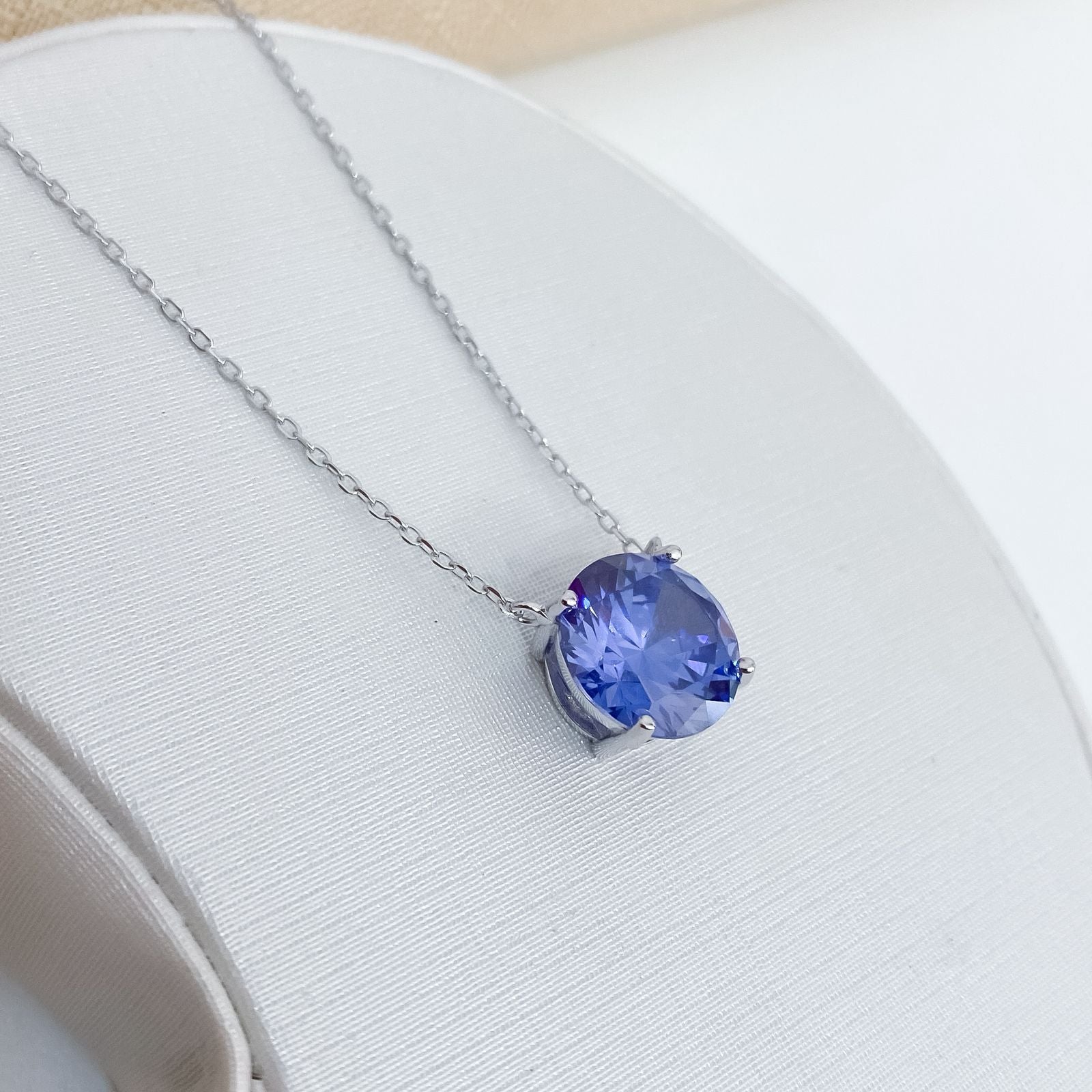 Gargantilha Prata Ponto Luz Violeta 12mm