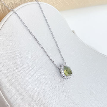 Gargantilha Prata Gota Verde Lima Cravejada