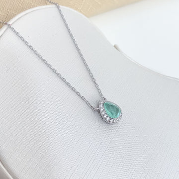Gargantilha Prata Gota Verde Claro Cravejada