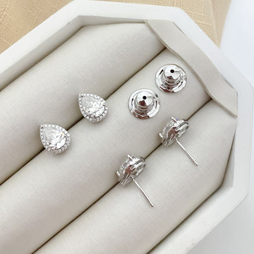 Brinco Prata Gota Cravejado Cristal 6x8mm Moissanite