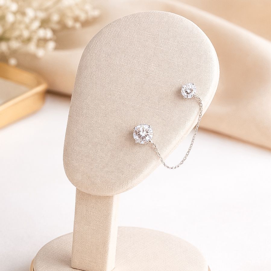 Brinco Prata Corrente Ponto Luz 6.0mm Moissanite