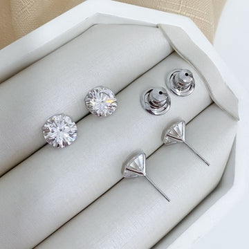 Brinco Prata Ponto Luz Cristal 10mm Moissanite