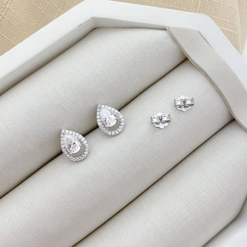Brinco Prata Gota Cravejado Cristal 6x4mm Moissanite