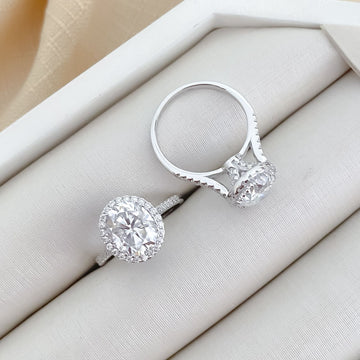 Anel Prata Solitário Cristal Crav10x8mm Moissanite