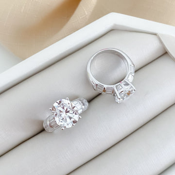 Anel Prata Solitário Cristal 12x10mm Moissanite