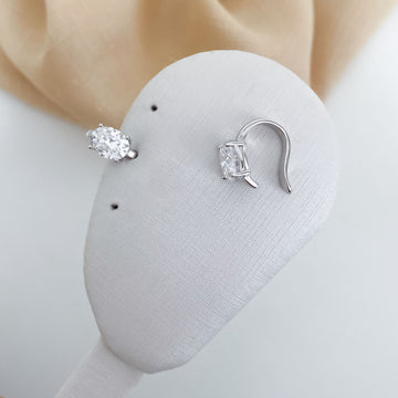 Piercing Prata Oval Cristal 6x8mm Moissanite