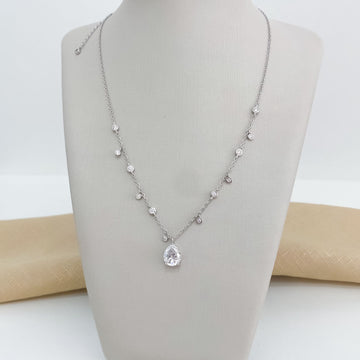 Gargantilha Prata Gota Cristal 45cm 10x8mm Moissanite