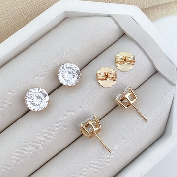 Brinco Prata Quad Cravejado Dourado 10mm Moissanite