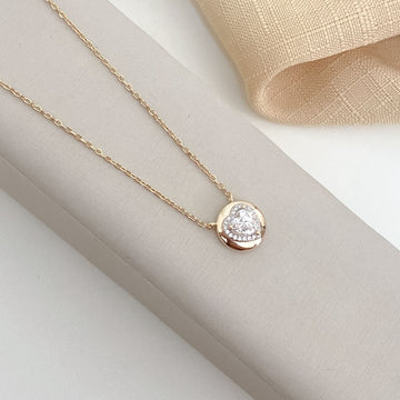 Gargantilha Prata Coração Cravejada Dourado 45cm 6mm Moissanite