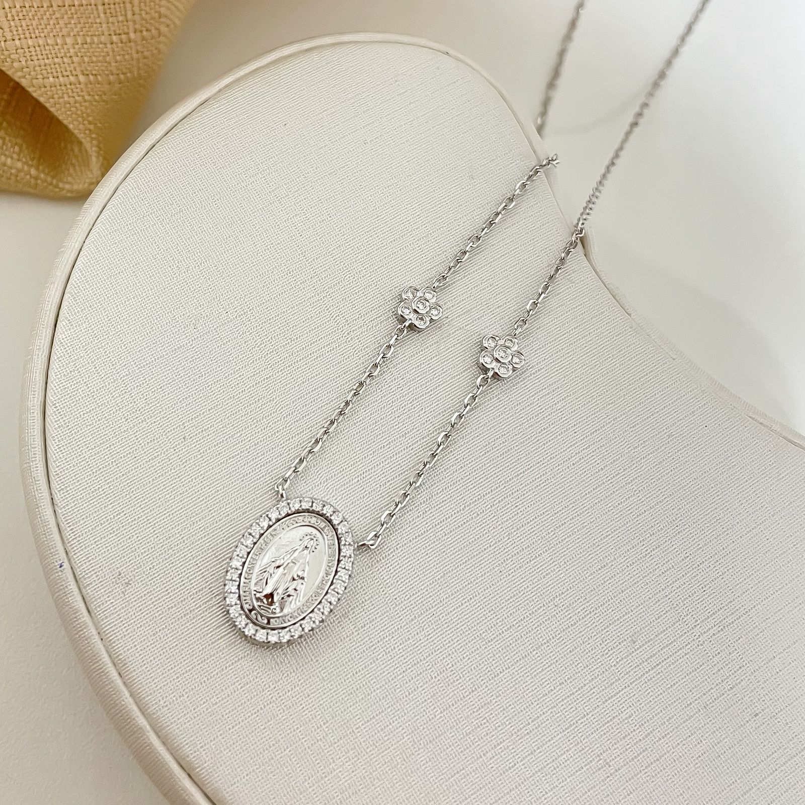 Gargantilha Prata N Sra Graças Cravejada 2f 45cm 1.1mm Moissanite