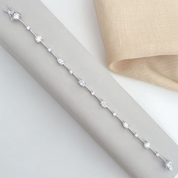 Pulseira Prata em Pedras Cristal 17cm 6x5mm Moissanite
