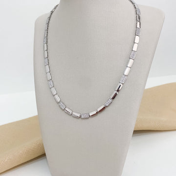 Gargantilha Prata Lisa/Cravejado 40cm 1mm
