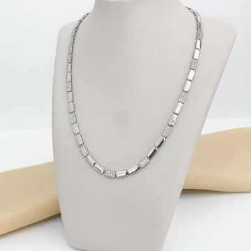 Gargantilha Prata Lisa/Cravejado 42cm 1mm