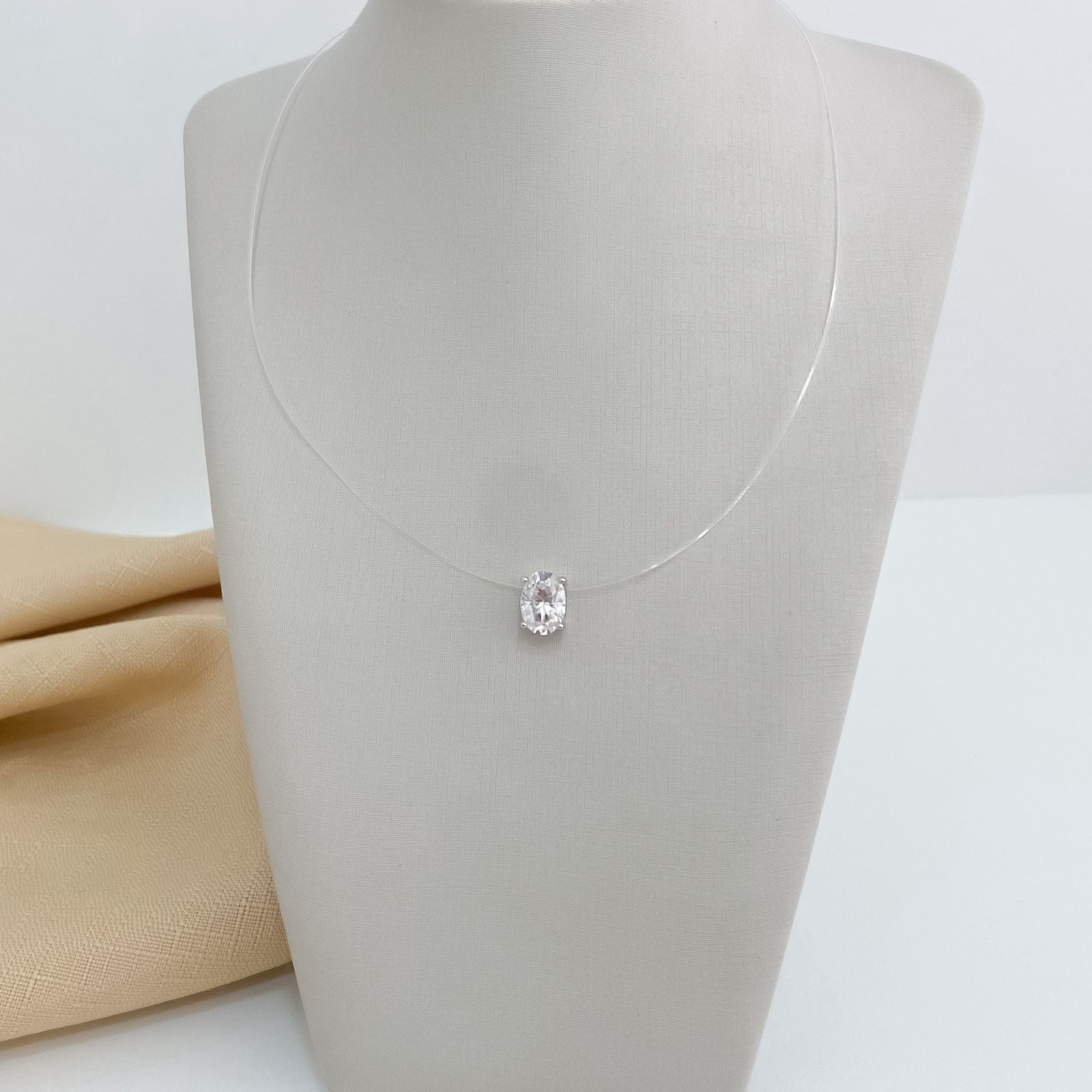 Nylon Prata Pedra Cristal 10x7mm Moissanite