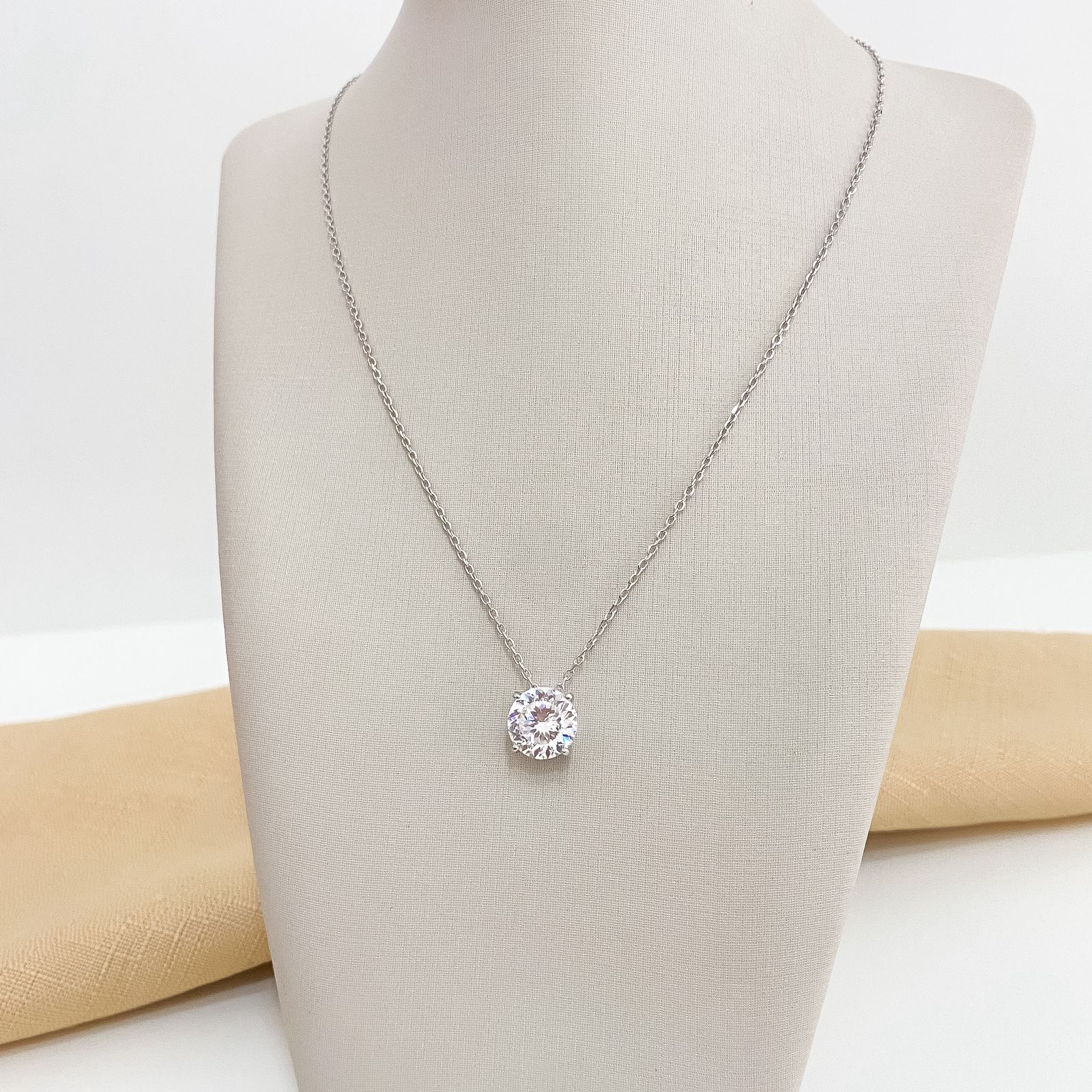 Gargantilha Prata Ponto Luz Cristal 45cm 10mm Moissanite