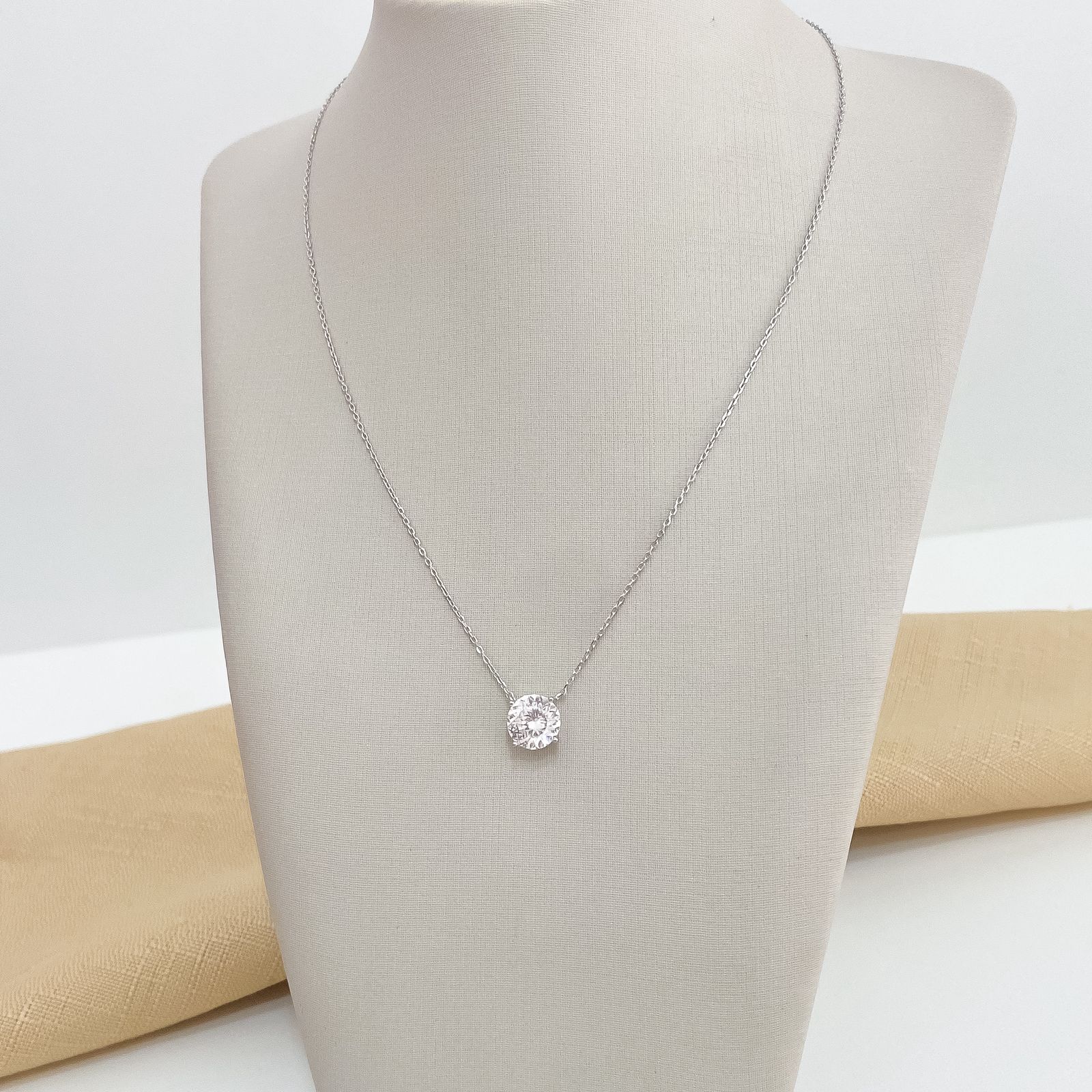 Gargantilha Prata Ponto Luz Cristal 45cm 8mm Moissanite